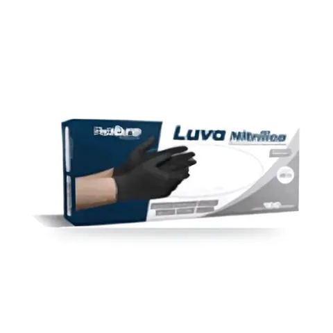 Luva Nitrílica sem Pó M/8 Proteção Química c/ 100 un. Preta Nobre